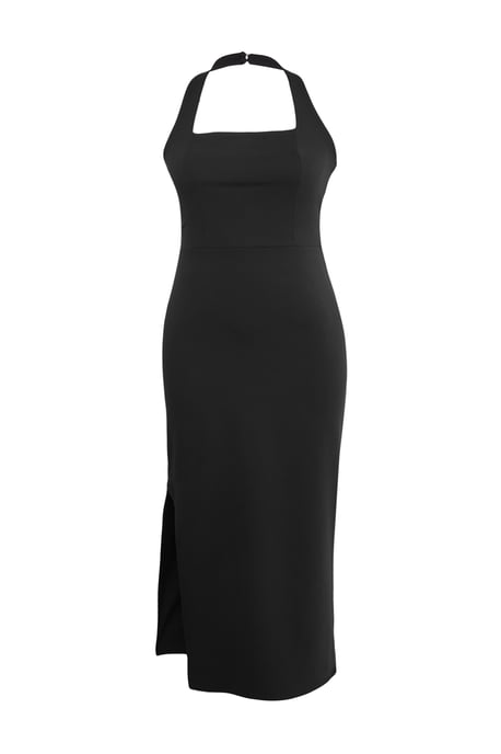 Trendyol Curve Dam Svart Enfärgad Midi Ärmlös Fest Skater Plus size Klänning - Image 4