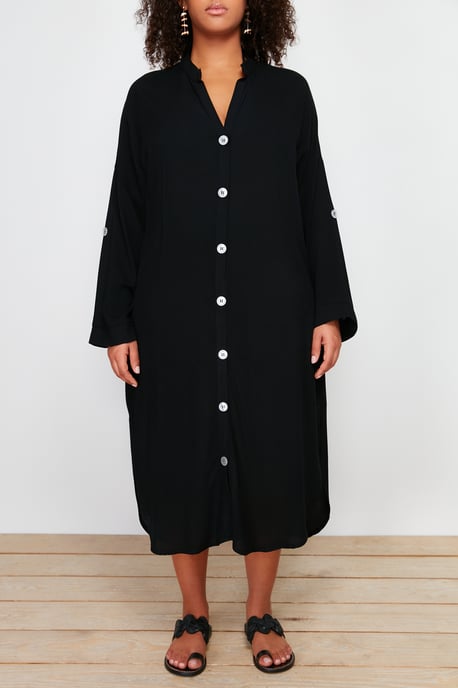 Trendyol Curve Dam Svart Enfärgad Midi Lång Strandkläder Skjortklänning Plus size Klänning - Image 3