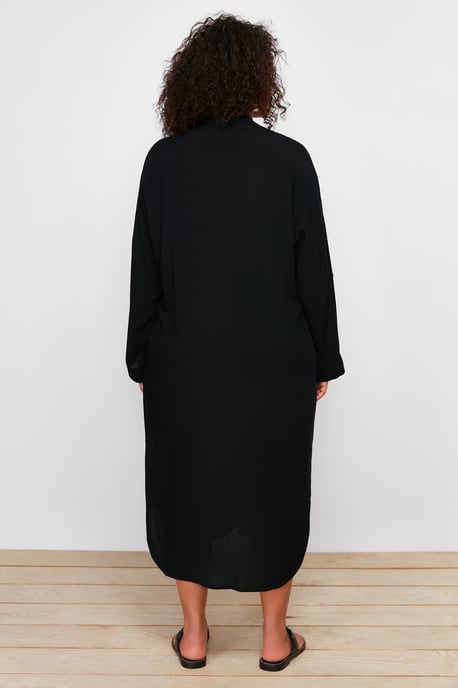 Trendyol Curve Dam Svart Enfärgad Midi Lång Strandkläder Skjortklänning Plus size Klänning - Image 5