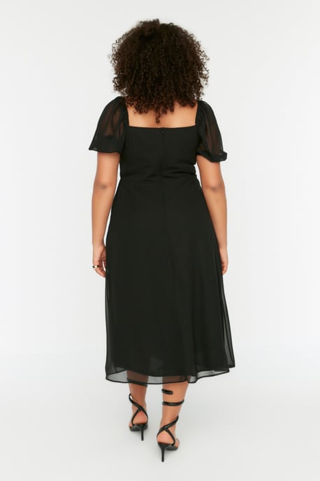Trendyol Curve Dam Svart Enfärgad Midi Kort Casual A-linje Plus size Klänning - Image 4