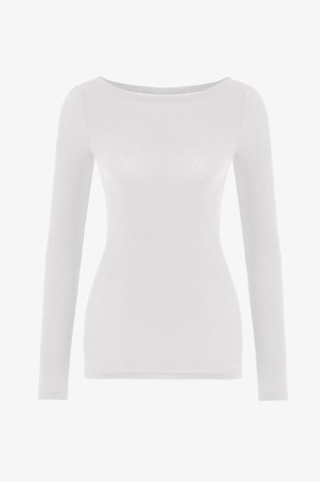 Clean Boat Neck Cashmere Long Sleeve Blouse - Image 1
