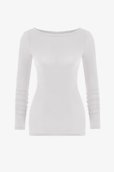 Clean Boat Neck Cashmere Long Sleeve Blouse - Image 2