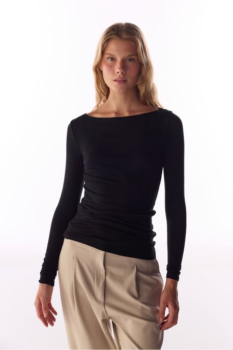 Clean Boat Neck Cashmere Long Sleeve Blouse - Image 2