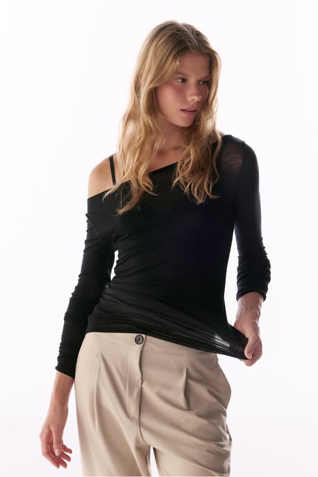 Clean Boat Neck Cashmere Long Sleeve Blouse - Image 3