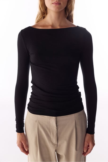 Clean Boat Neck Cashmere Long Sleeve Blouse - Image 5