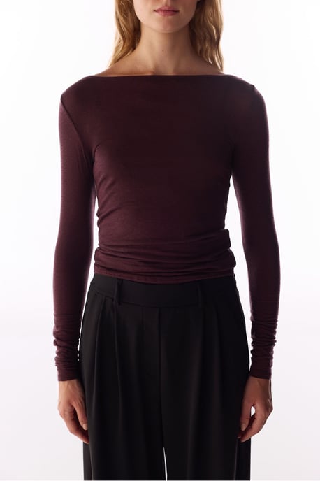 Clean Boat Neck Cashmere Long Sleeve Blouse - Image 4