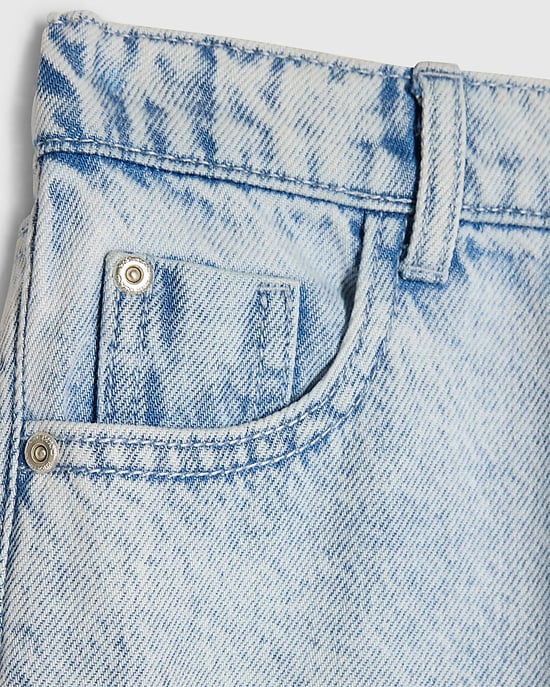 River Island Girls Wide Leg Jeans Blue Bow Etched Denim - Image 3