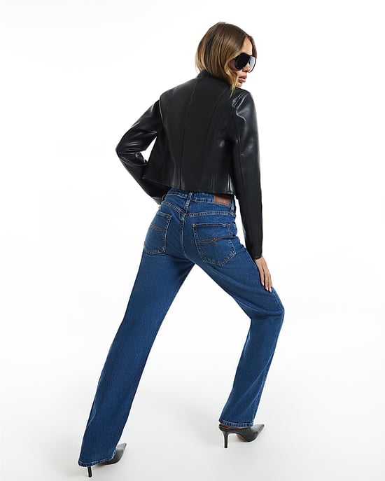 River Island Womens Straight Leg Jeans Blue High Rise Stretch - Image 3