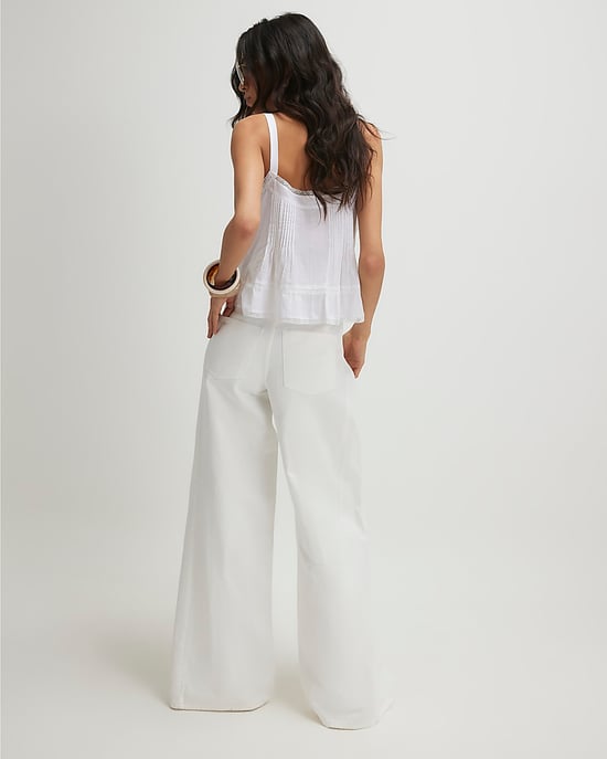 River Island Womens Wide Leg Jeans White Pleated - Image 3