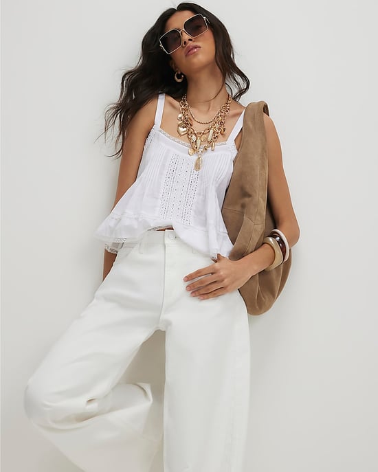 River Island Womens Wide Leg Jeans White Pleated - Image 4