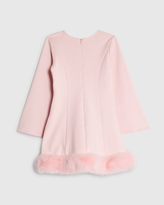 River Island Girls Dress Pink Lips Faux Fur Hem Crew Neck - Image 2