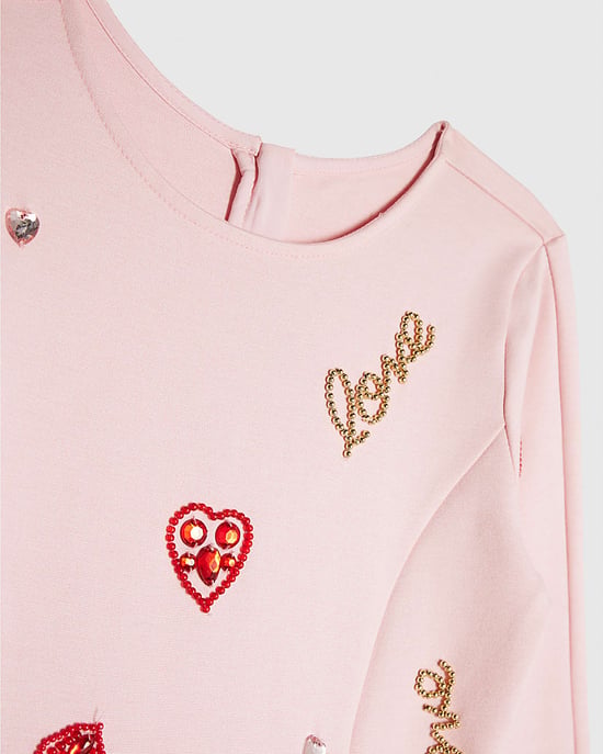 River Island Girls Dress Pink Lips Faux Fur Hem Crew Neck - Image 3