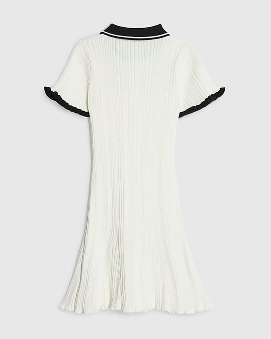 River Island Girls Flippy Dress Cream Knitted Collared - Image 4
