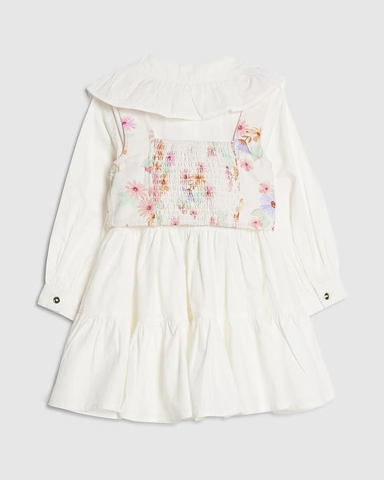 River Island Mini Girls Shirt Dress White Floral 2-In-1 - Image 2