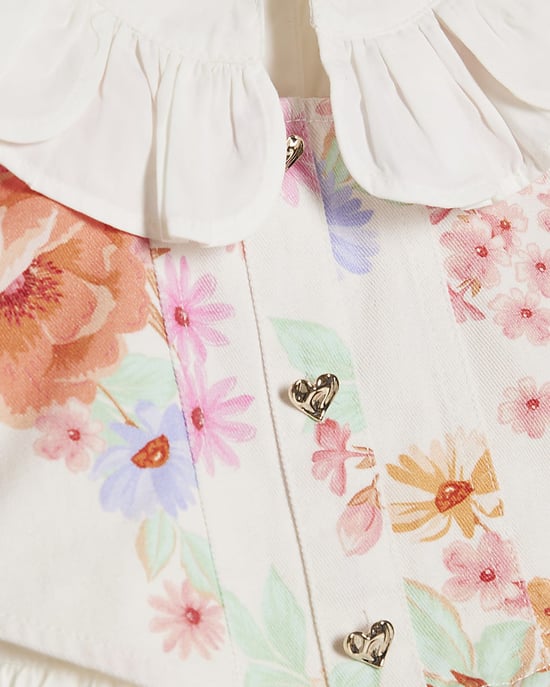 River Island Mini Girls Shirt Dress White Floral 2-In-1 - Image 3