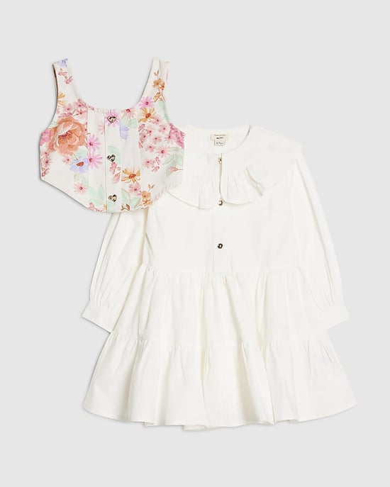 River Island Mini Girls Shirt Dress White Floral 2-In-1 - Image 5