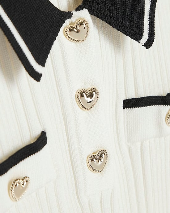 River Island Mini Girls Dress Cream Knitted Flippy Collared - Image 2