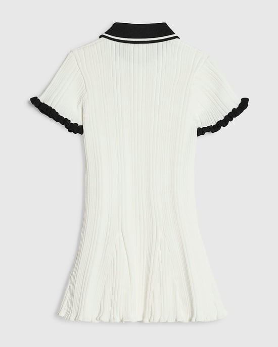 River Island Mini Girls Dress Cream Knitted Flippy Collared - Image 4