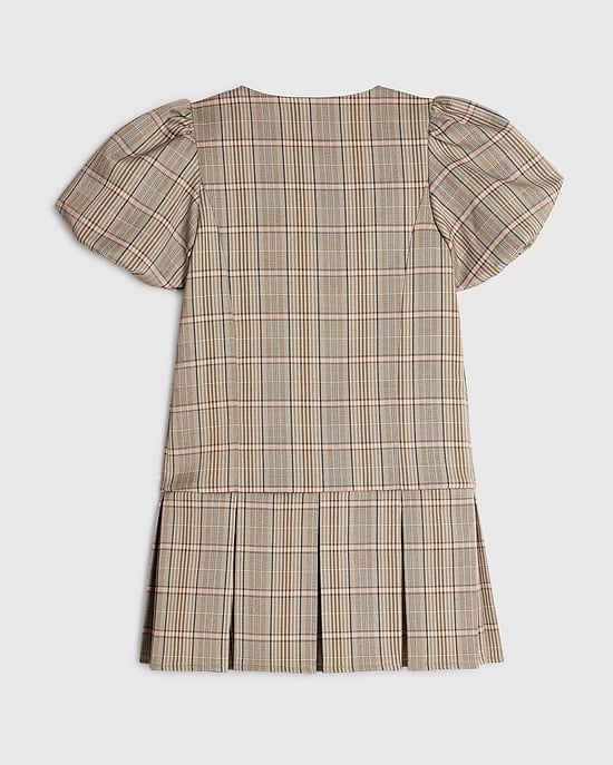 River Island Girls Dress Brown Check Pleated Bow Hem - Image 4