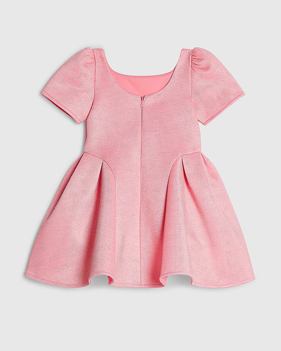 River Island Mini Girls Skater Dress Pink Glitter Bow - Image 4