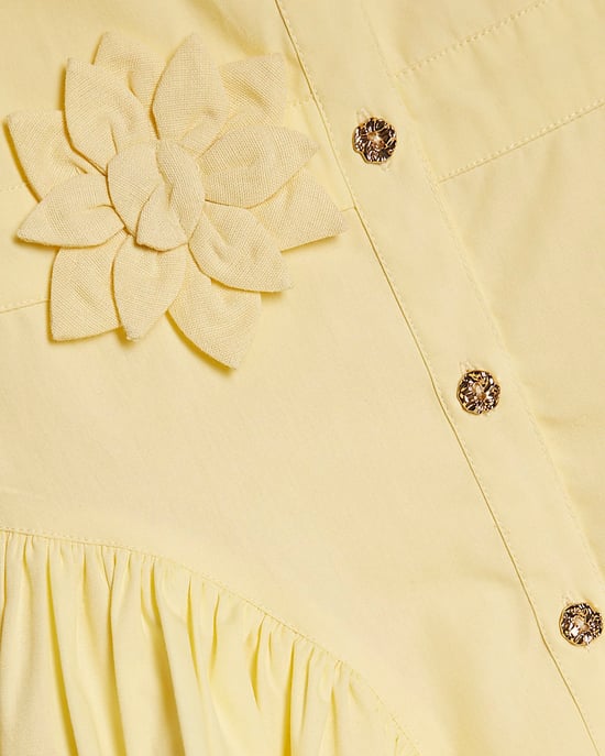 River Island Mini Girls Shirt Dress Yellow 3D Flower Sleeveless - Image 3