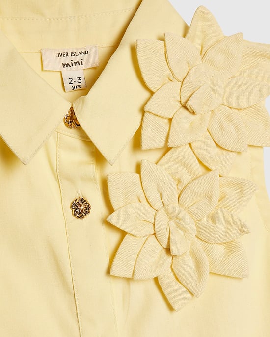 River Island Mini Girls Shirt Dress Yellow 3D Flower Sleeveless - Image 4