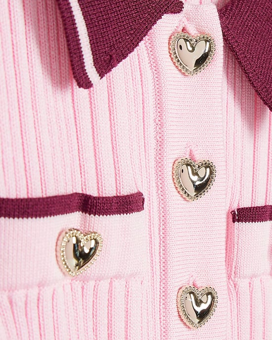 River Island Mini Girls Flippy Dress Pink Knitted Collared - Image 2