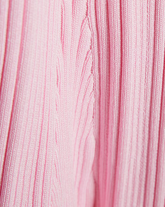 River Island Mini Girls Flippy Dress Pink Knitted Collared - Image 3