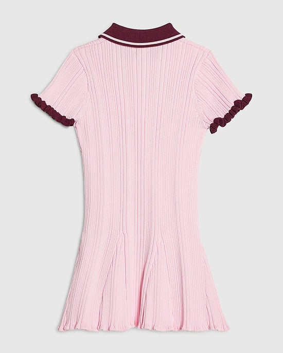 River Island Mini Girls Flippy Dress Pink Knitted Collared - Image 4