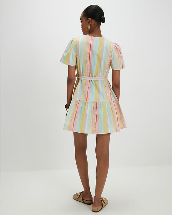 River Island Womens Shirt Mini Dress Pink Neon Cotton Striped Cutwork - Image 4