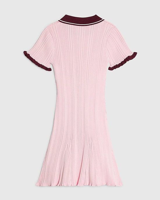 River Island Girls Dress Pink Knitted Flippy Collared - Image 2