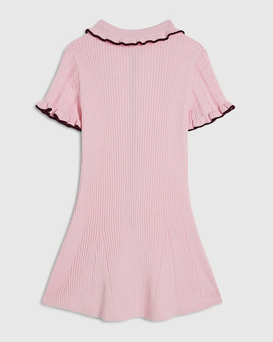 River Island Mini Girls Dress Pink Scallop Knitted Collared - Image 4
