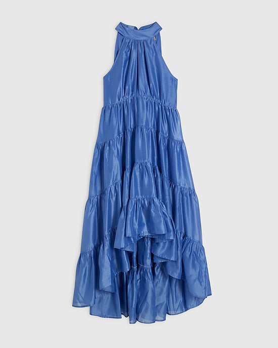 River Island Womens Maxi Dress Petite Blue Halter Neck Tiered - Image 3