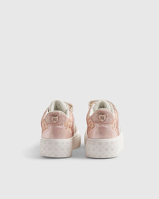 River Island Girls Trainers White Monogram Glitter Leopard - Image 3