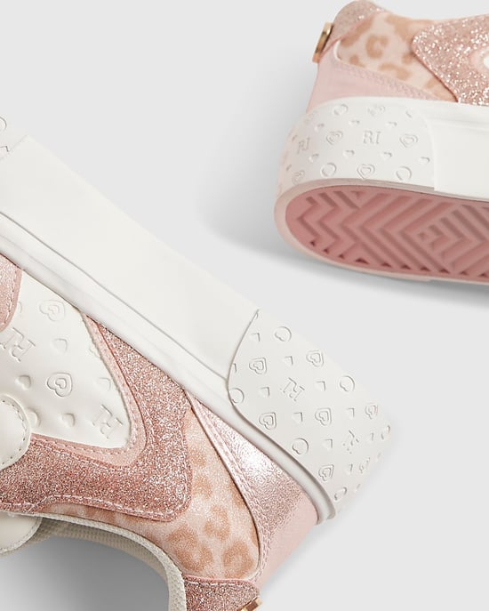 River Island Girls Trainers White Monogram Glitter Leopard - Image 5
