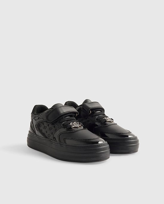 River Island Girls Plimsole Black Trainers Round Toe Memory Foam - Image 1