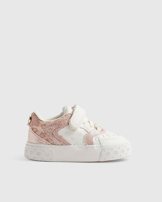 River Island Mini Girls Trainers White Monogram Glitter - Image 2