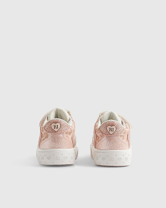 River Island Mini Girls Trainers White Monogram Glitter - Image 3