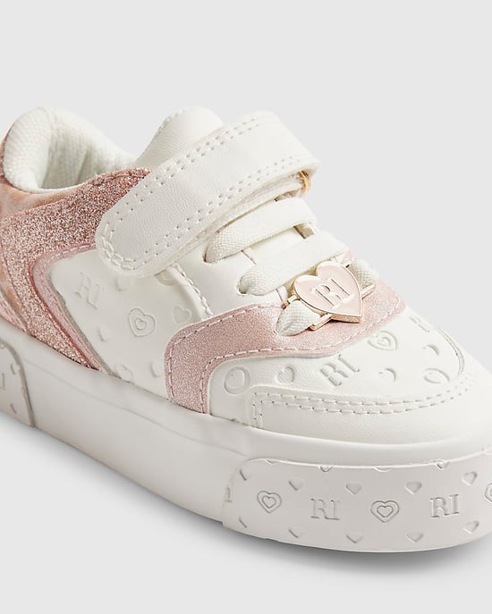 River Island Mini Girls Trainers White Monogram Glitter - Image 4