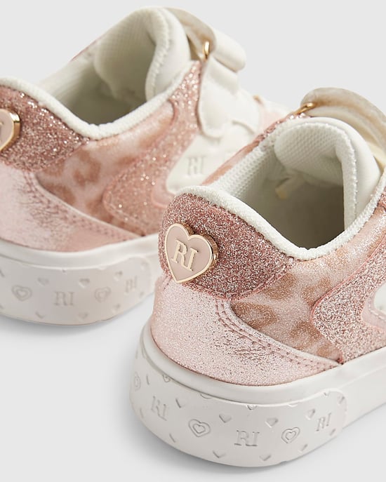 River Island Mini Girls Trainers White Monogram Glitter - Image 5