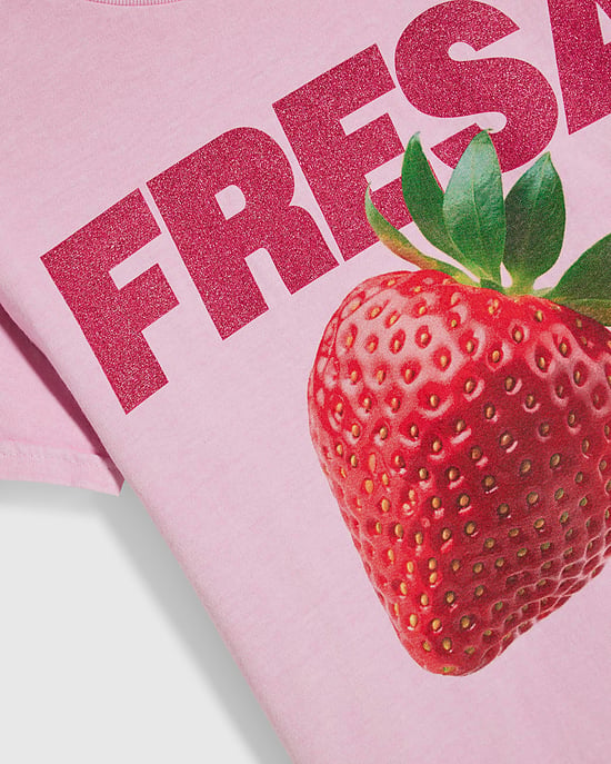 River Island Girls T-Shirt Pink Glitter Fresha Strawberry - Image 3