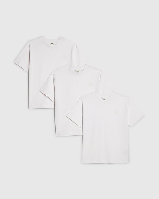 River Island Boys T-Shirt White RR 3 Pack Crew Neck - Image 1