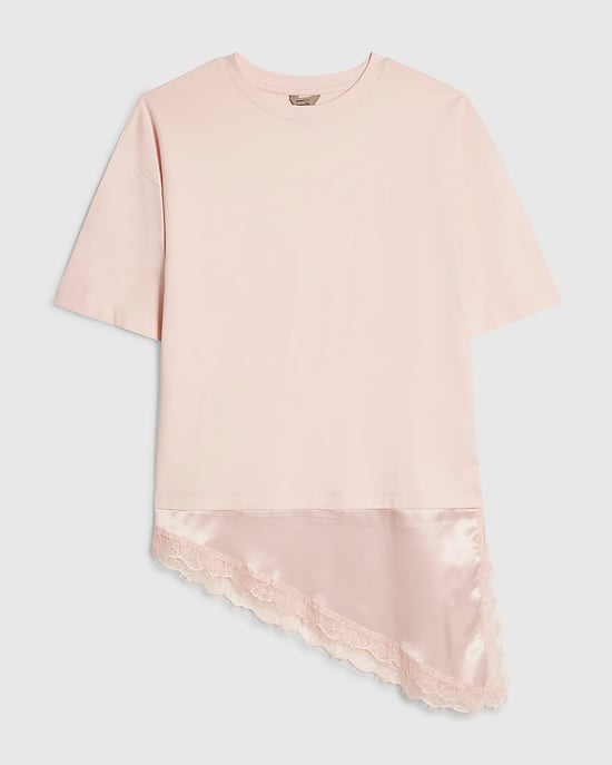 River Island Womens T-Shirt Pink Cotton Lace Hem Asymmetric - Image 6