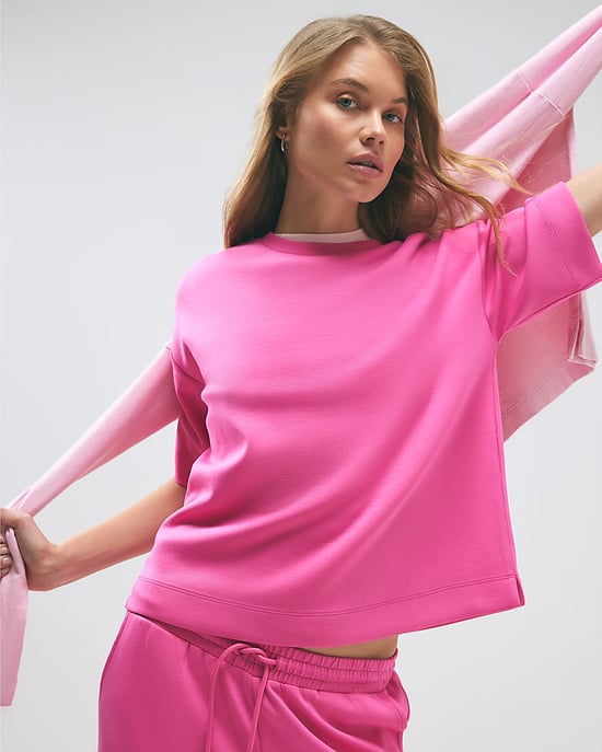 River Island Womens T-Shirt Pink Premium Boxy Crew Neck - Image 1