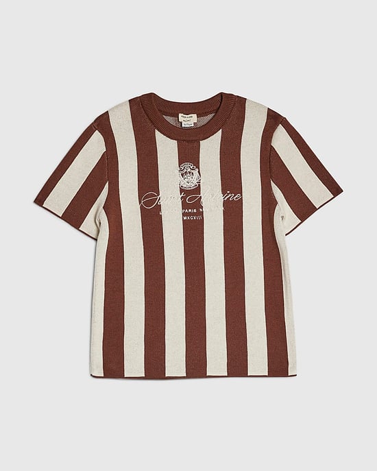 River Island Mini Boys T-Shirt Brown Stripe Football Crew Neck - Image 1