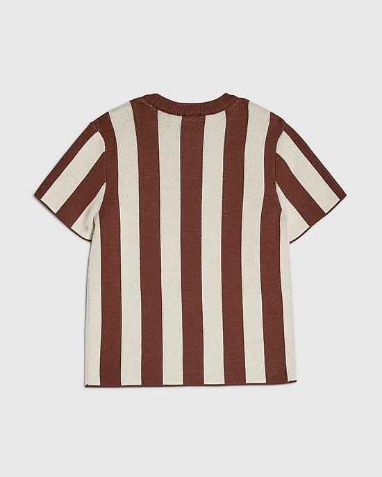 River Island Mini Boys T-Shirt Brown Stripe Football Crew Neck - Image 4