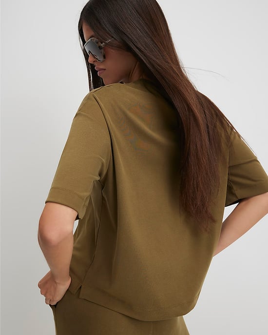 River Island Womens T-Shirt Khaki Soft Touch Crew Neck - Image 3