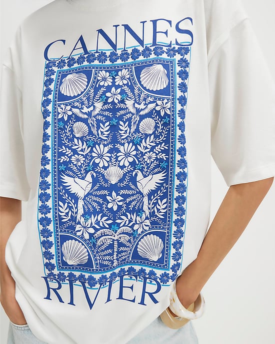 River Island Womens T-Shirt White Cotton Cannes Graphic - Image 4