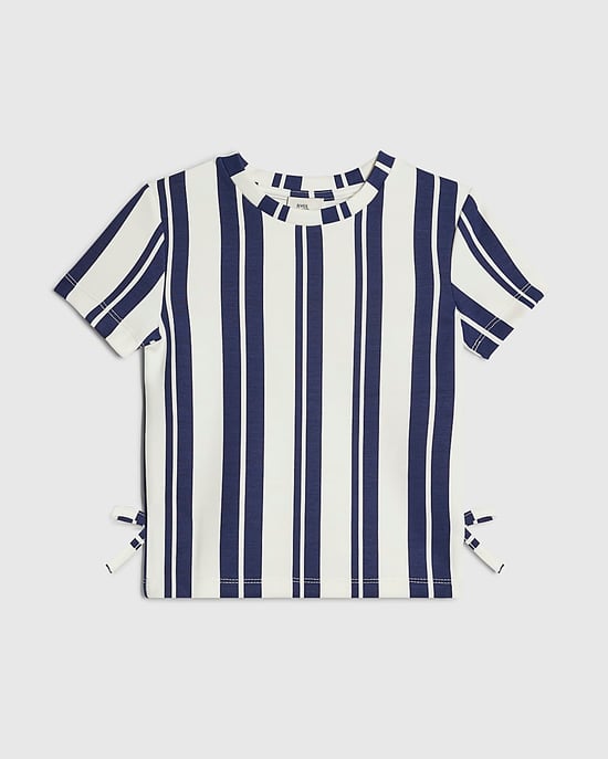 River Island Girls T-Shirt White Premium Stripe Bow - Image 1