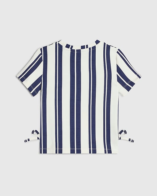 River Island Girls T-Shirt White Premium Stripe Bow - Image 4